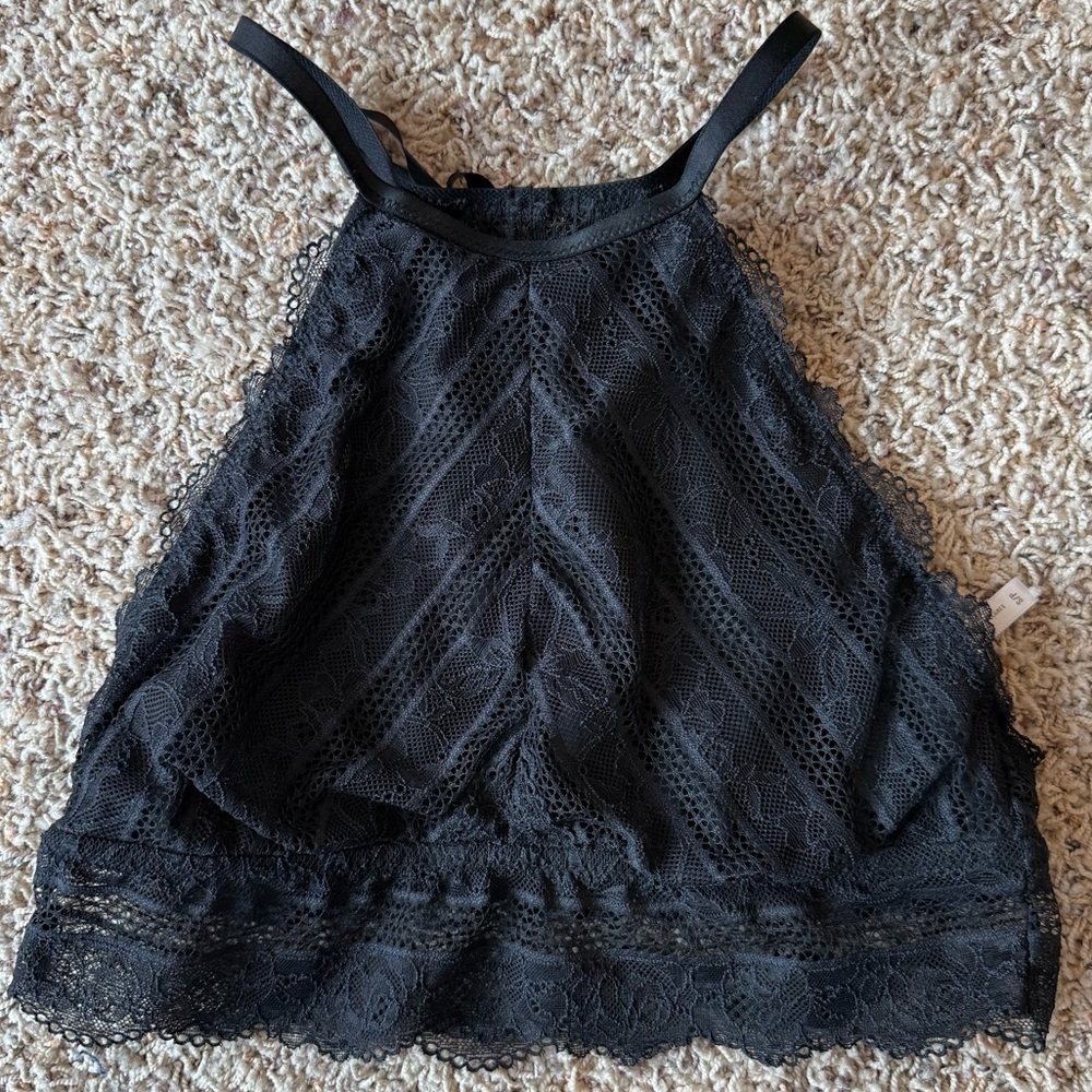 Aerie Black High Neck Lace Eyelet Racerback Bralette Small - Picture 4 of 12